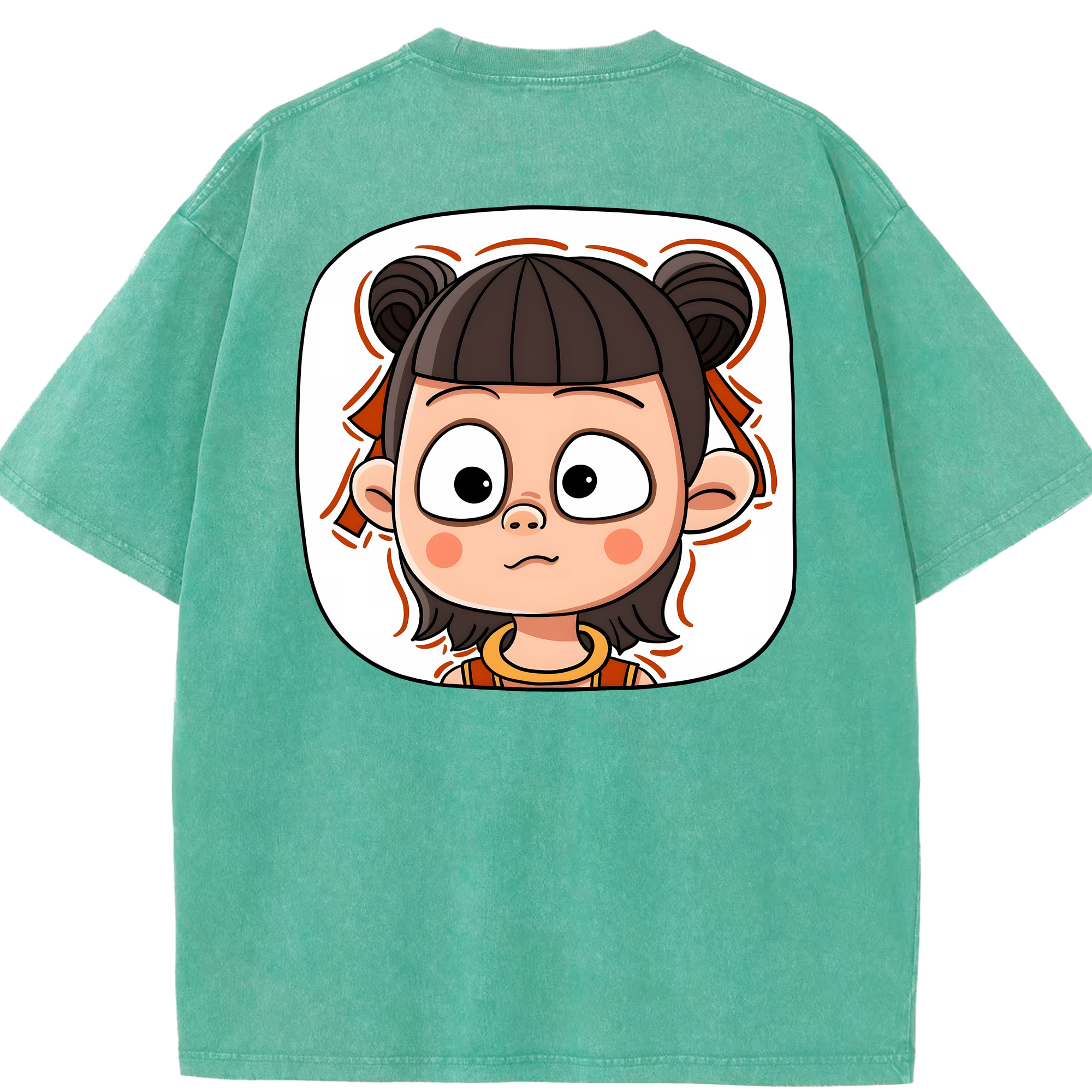 （画像用） Ne Zha 2 ナタ 魔童の大暴れ 綿100% ヴィンテージ風 半袖Tシャツ（背面プリント）